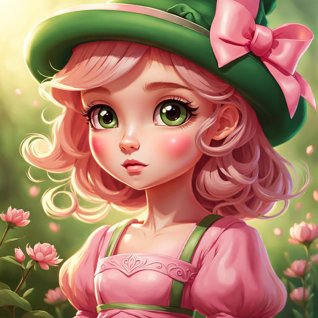 Chibi Girl in Pink Princess Dress, Digital Art