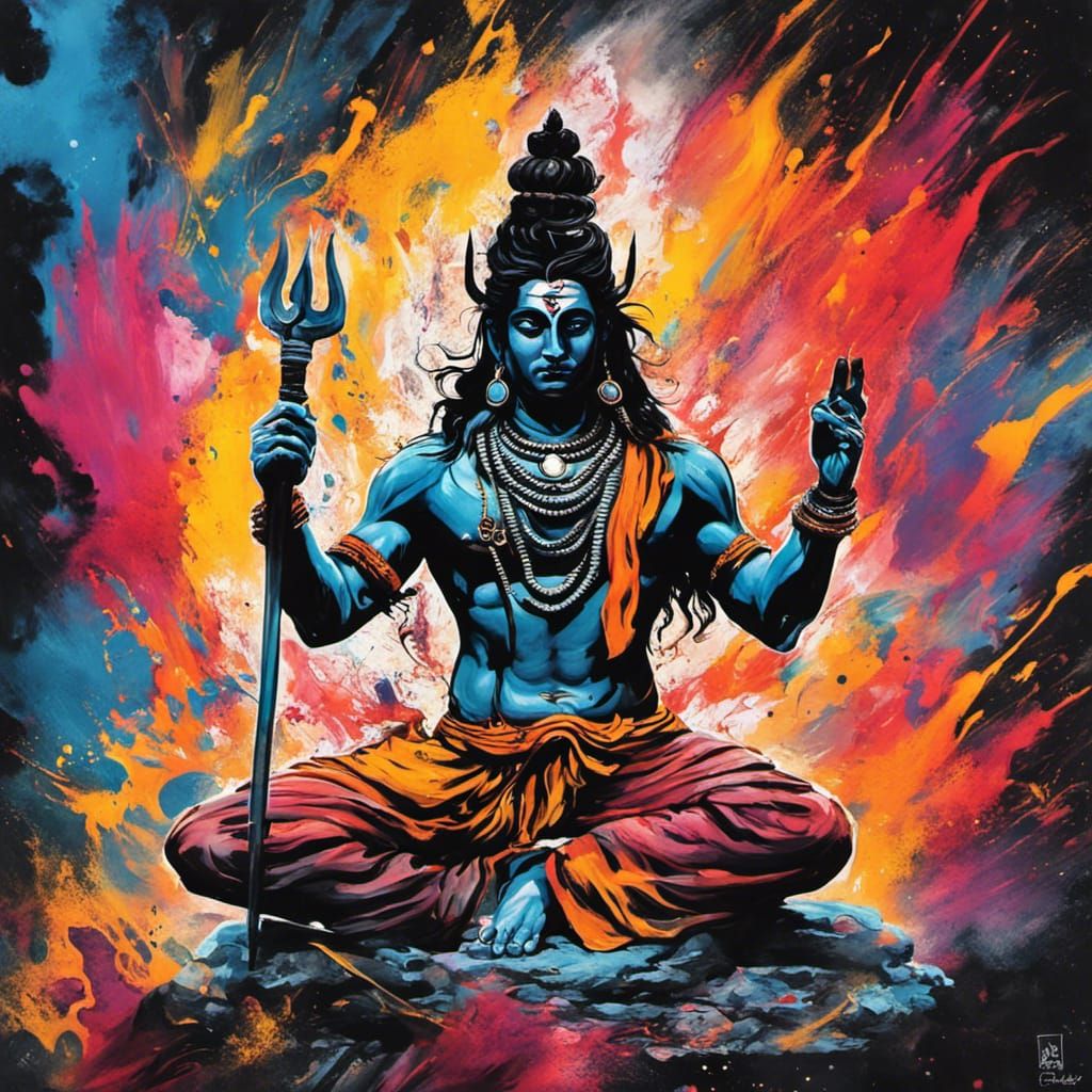 Lord Shiva's Furious Tandava: Graffiti Art Destruction