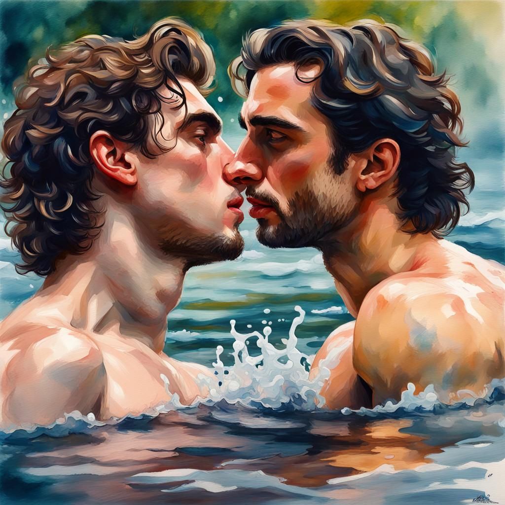 Intimate Embrace in Gouache Style