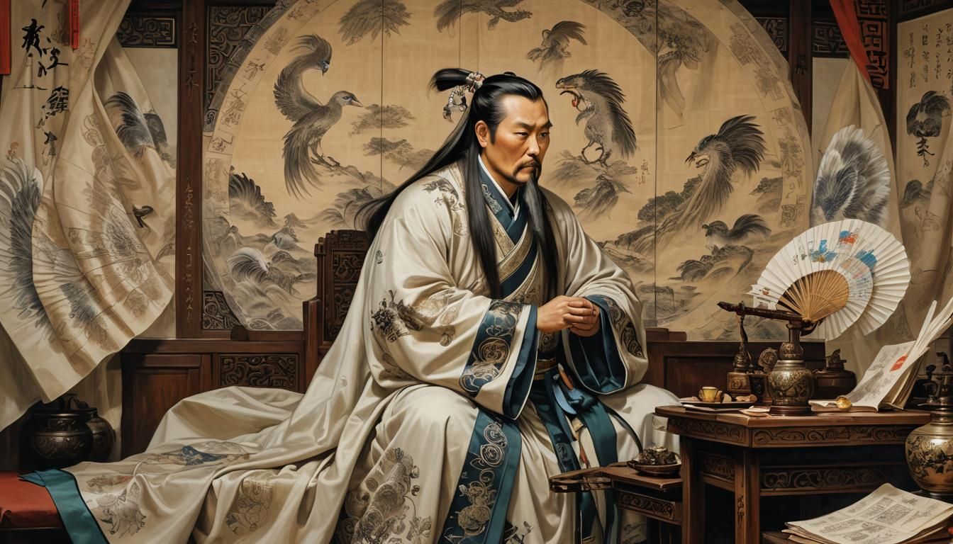 Zhuge Liang in Command Tent as Oil Painting