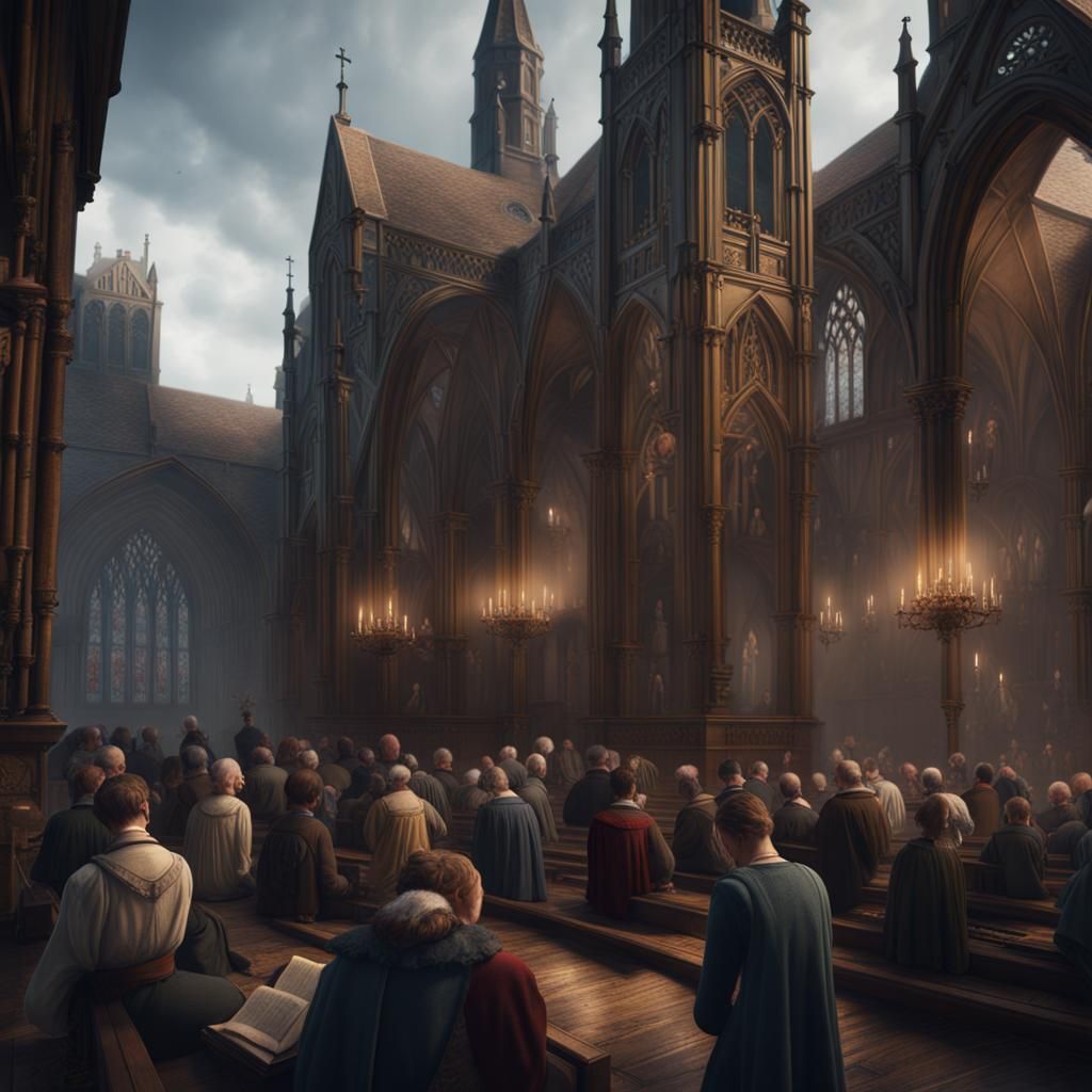 19th Century English Church Prayer Scene