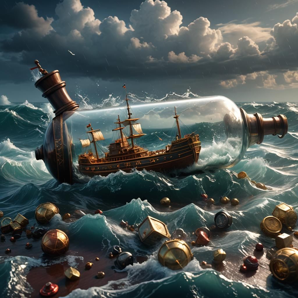 Ship in a Bottle: Sea Storm Matte Painting