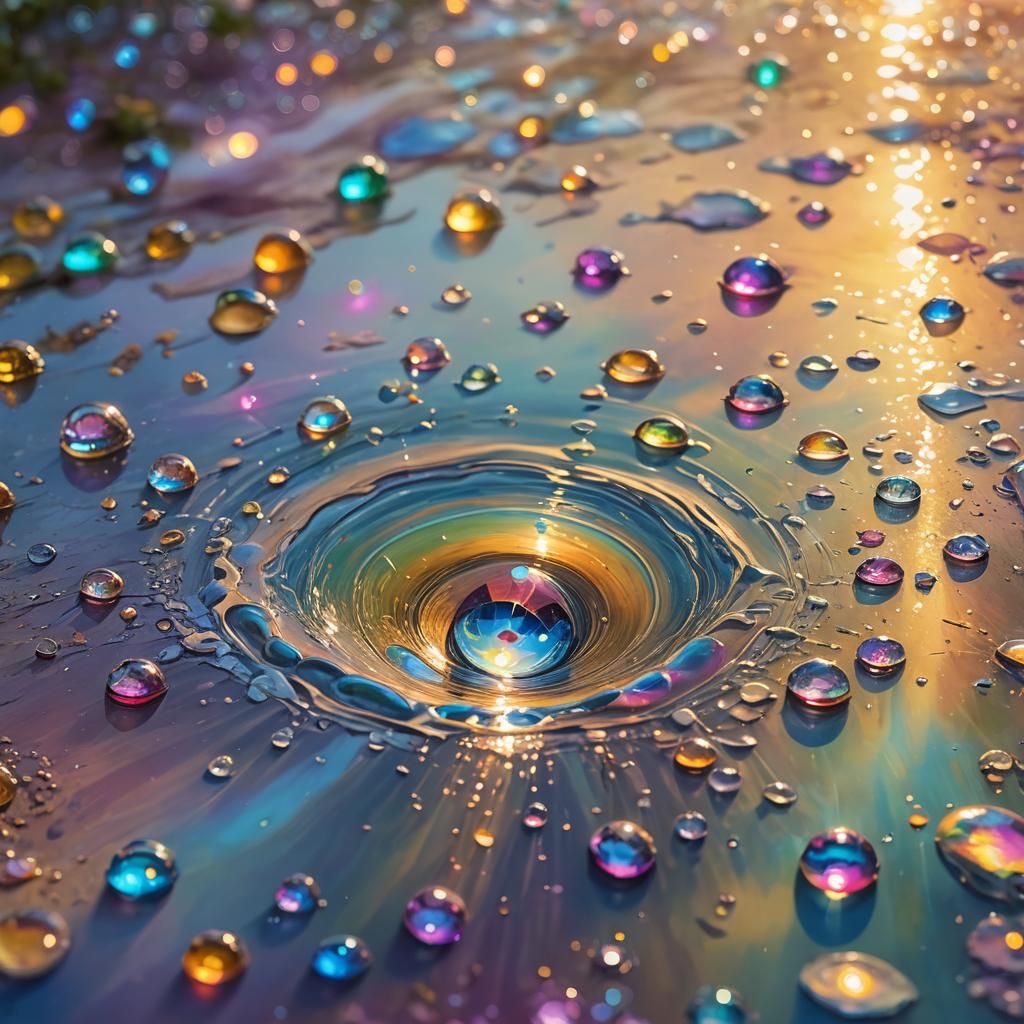 Ethereal Droplet Creates Colorful Reflections in Oil Paintin...