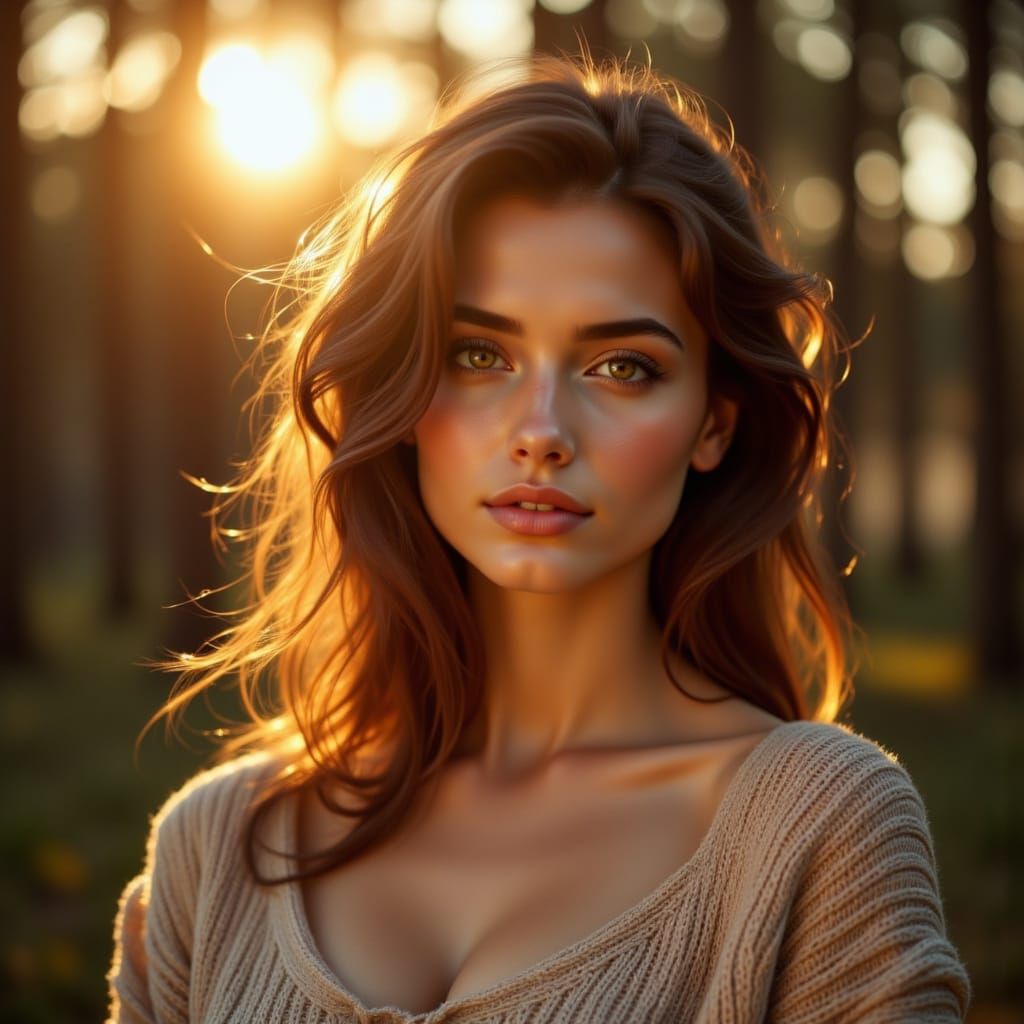 Ethereal Young Woman in Golden Light