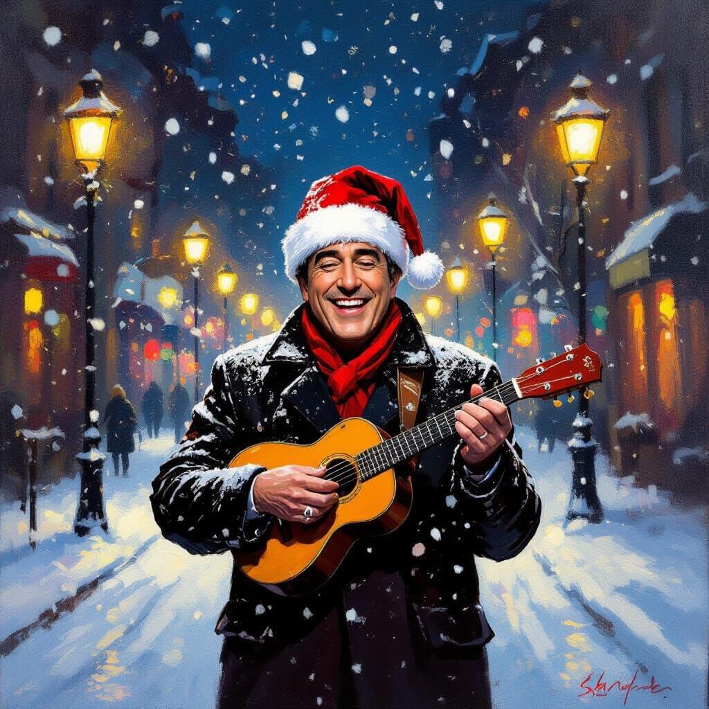 Adriano Celentano Plays Ukulele in Snowy Street