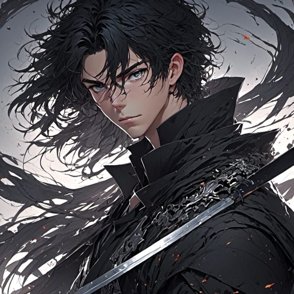 Anime Portrait: Young Swordsman in Desolate Landscape