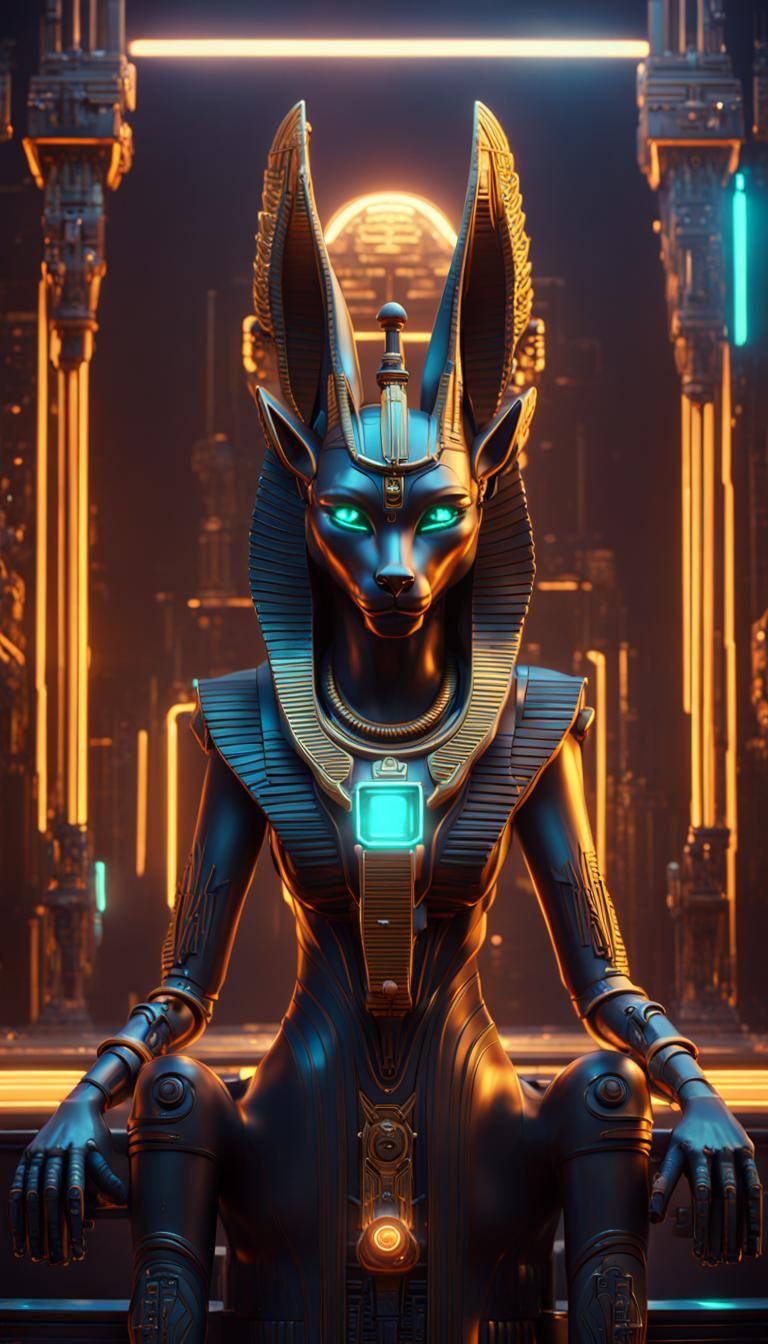 Futuristic Neon Android of Egyptian God Bastet