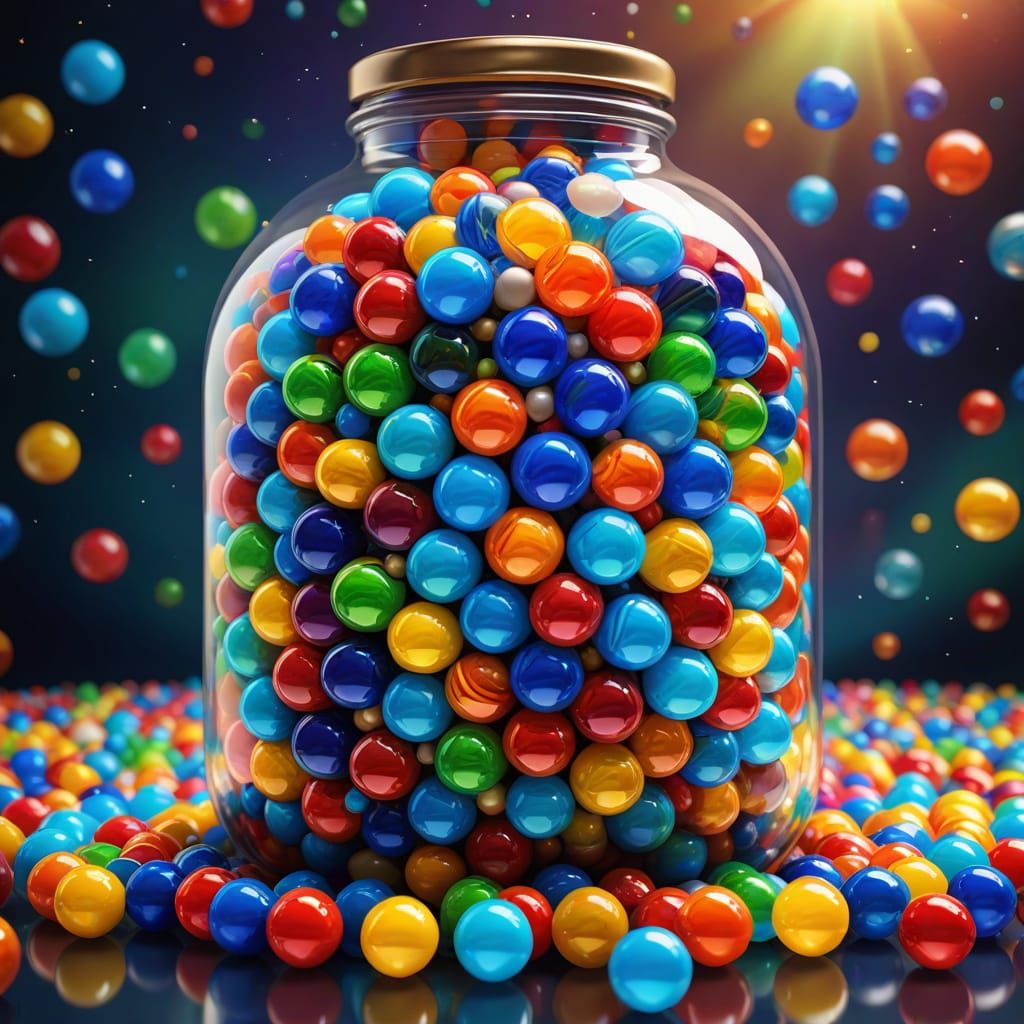 Giant Jar of Shiny Marbles in Surreal Digital Art