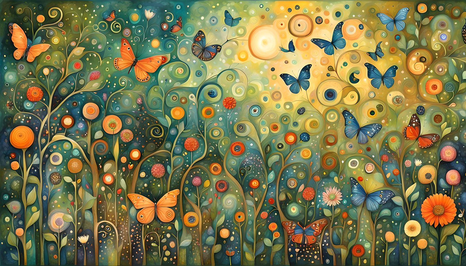 Magical Garden with Fairies in Klimt Style