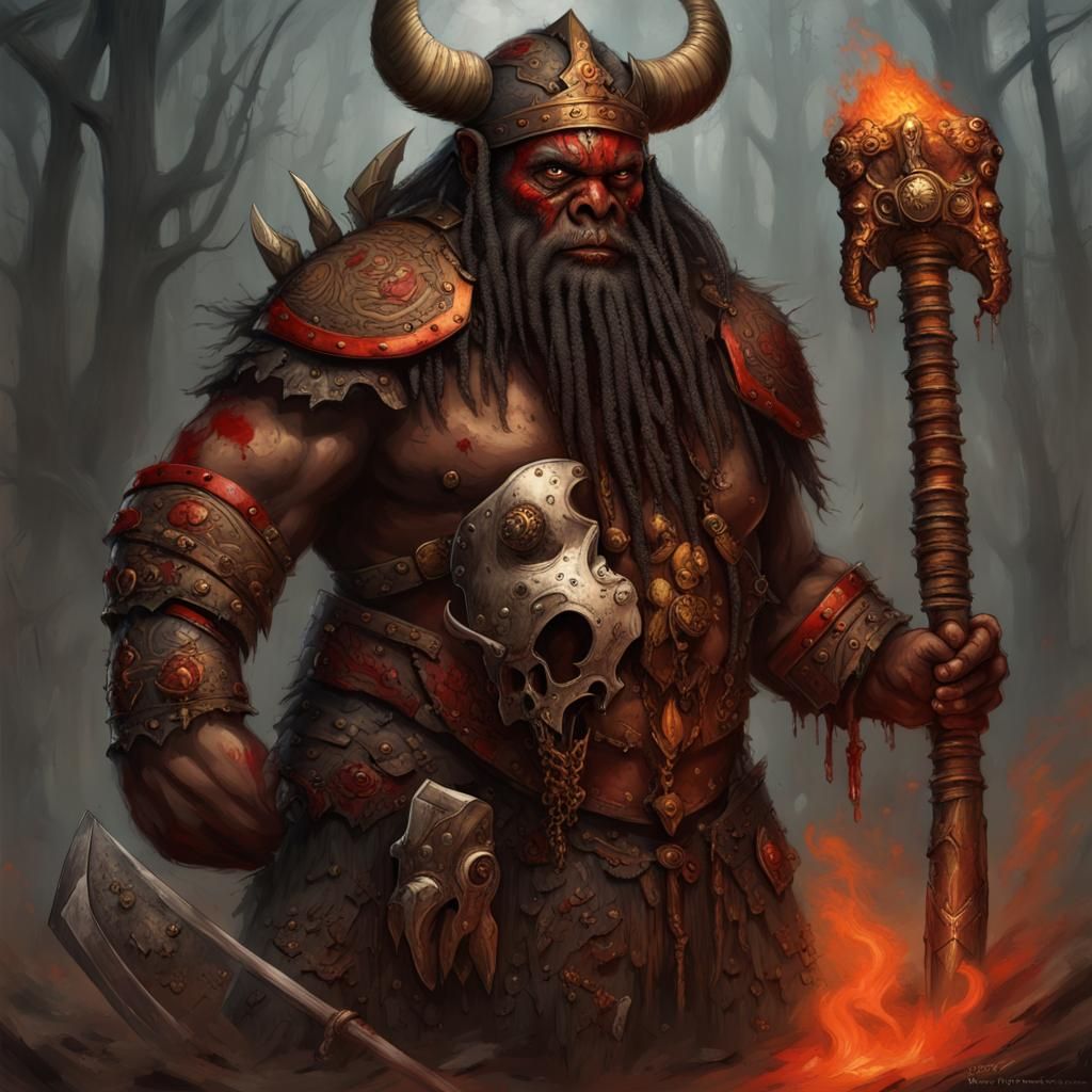 Tribal Dwarf Barbarian in Voodoo Style