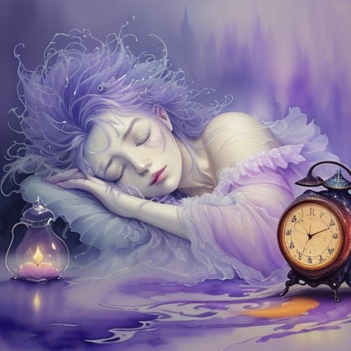 Ethereal Sleeping Woman in Lavender and Orange Dreamscape
