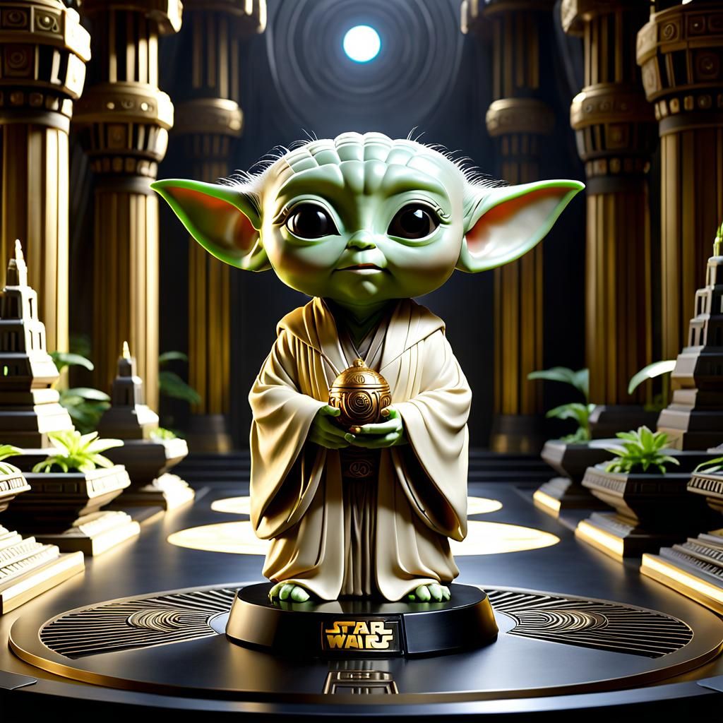 Yoda Bobblehead in Jedi Temple: Hyperdetailed CGI Render