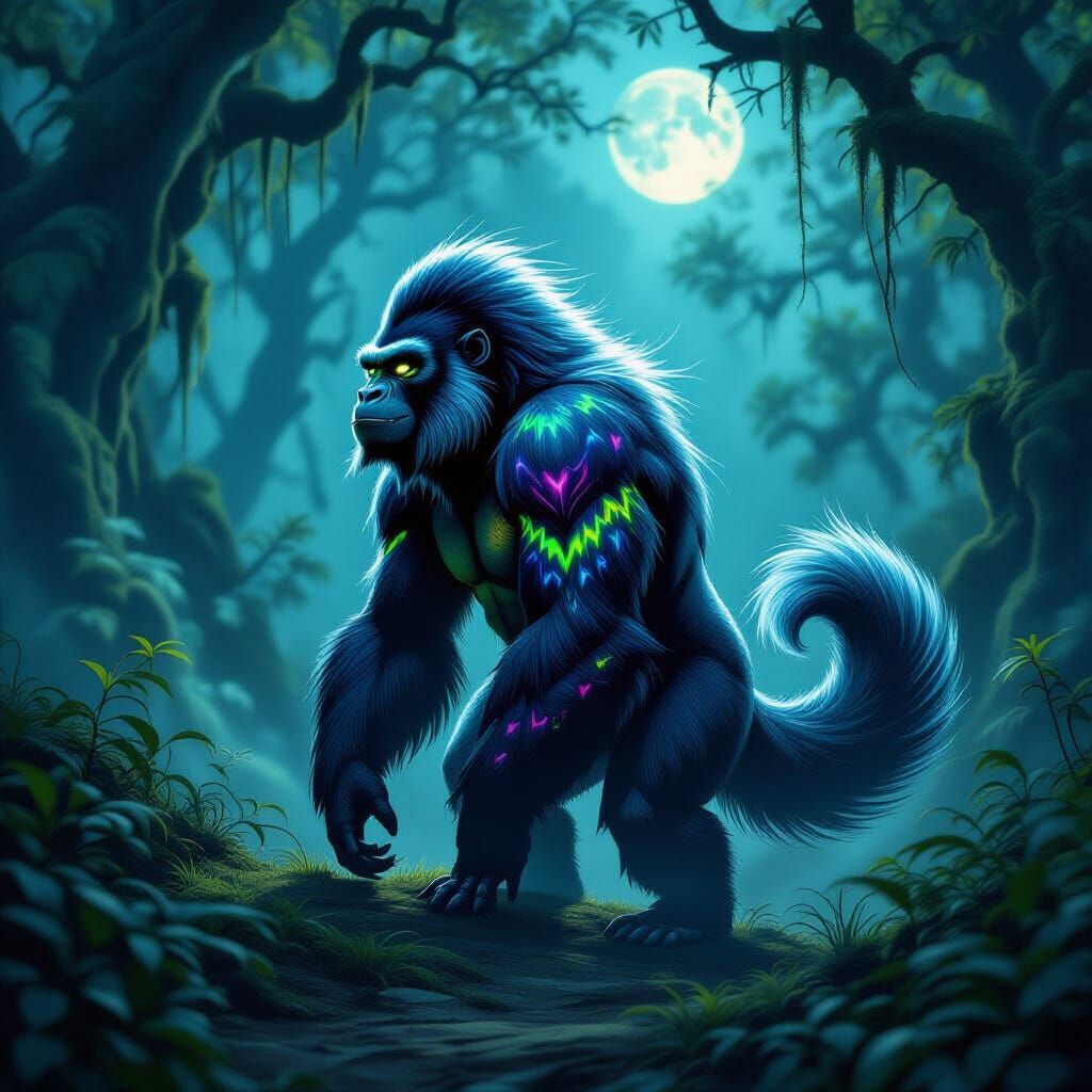 Majestic Skunkape in Dark Fantasy Forest