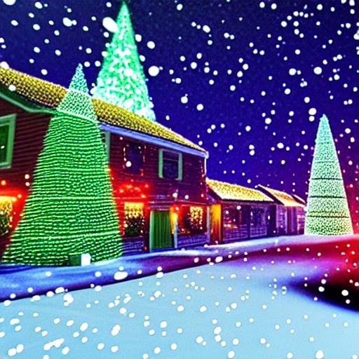 Festive Christmas Town at Night in Digital Art