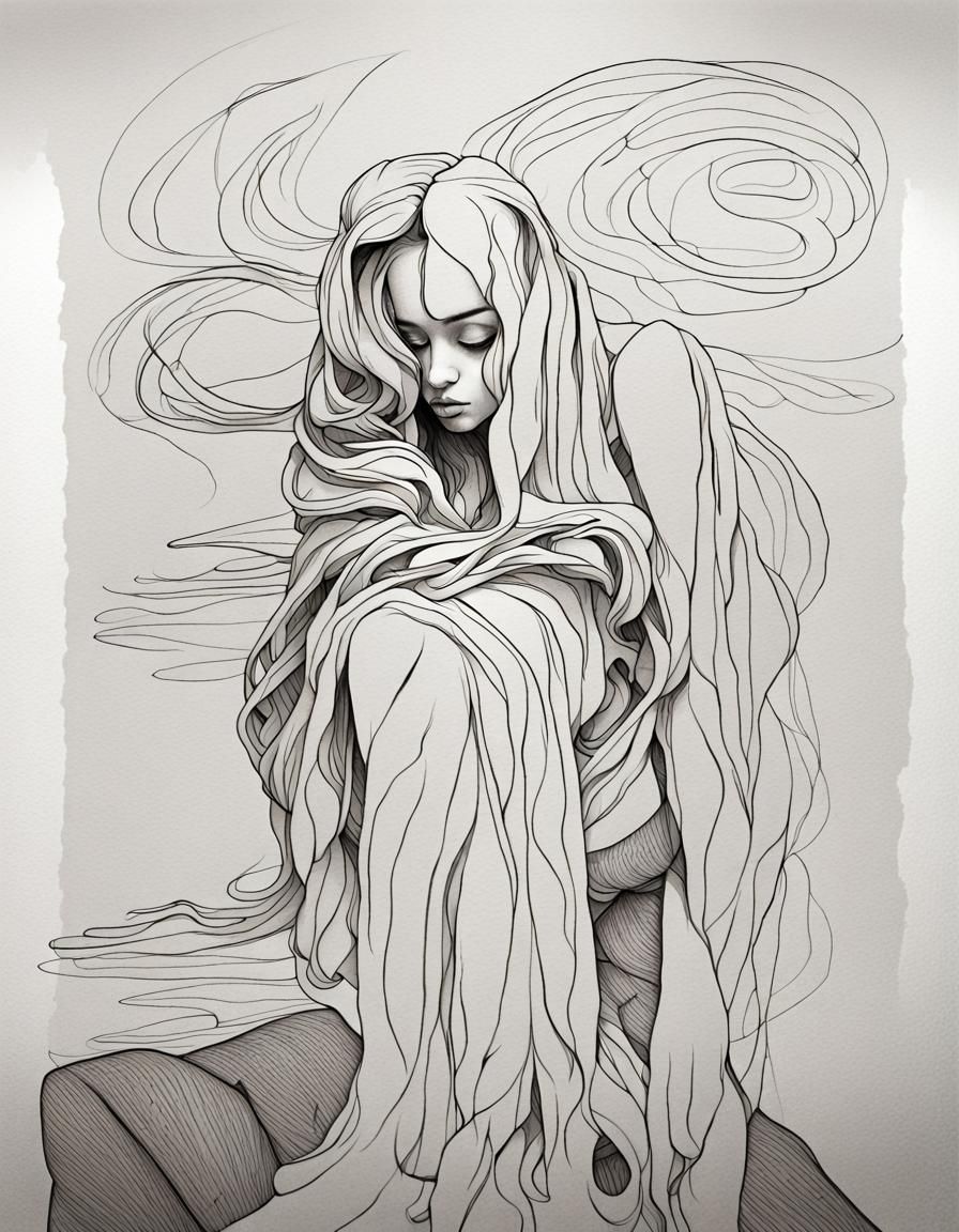 Minimalist Ink Drawing of Sorrow