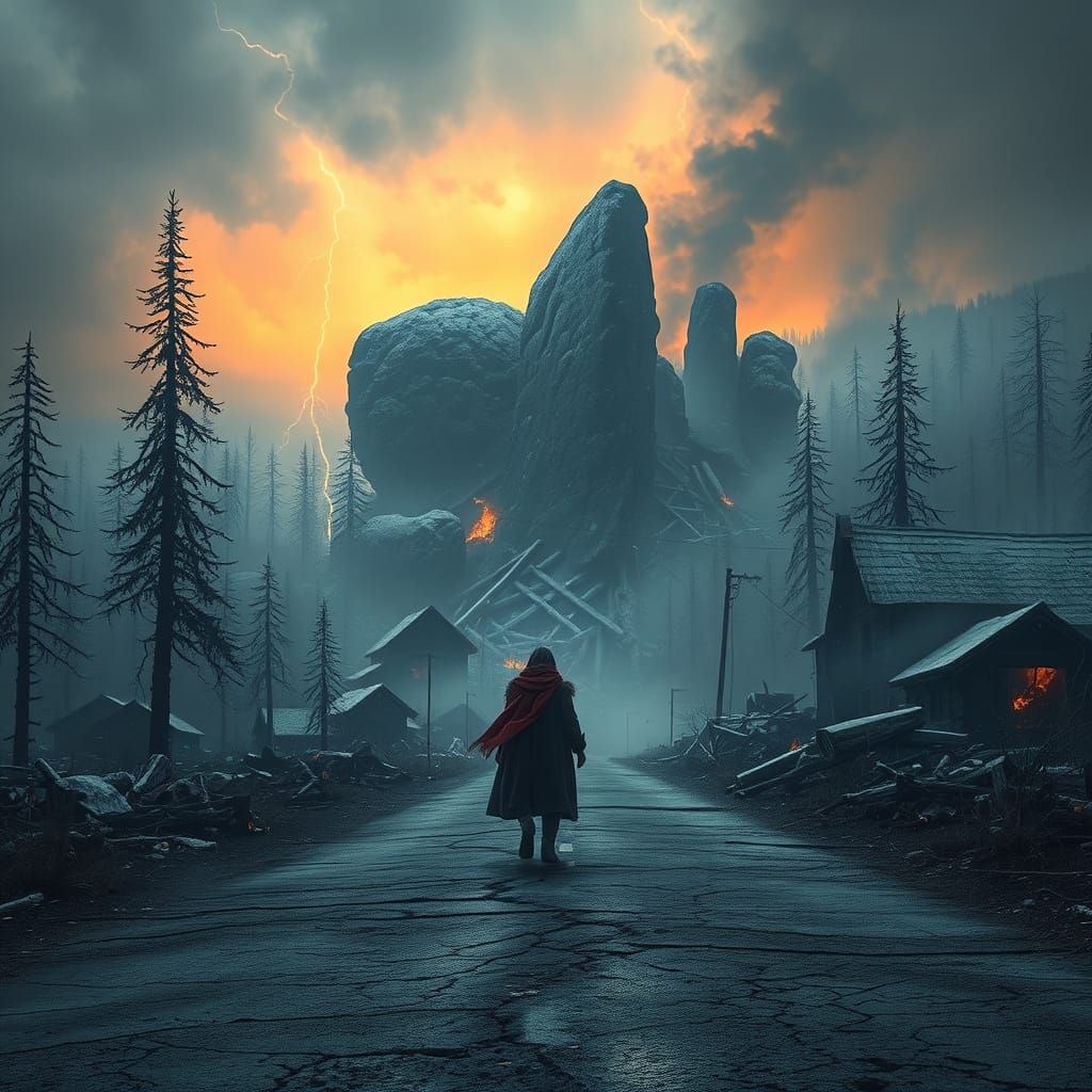 Apocalyptic Fire and Ice Landscape in Photorealistic Style