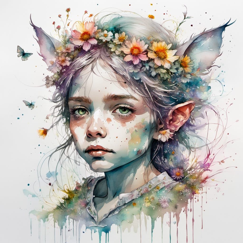 Goblin on Silver Cloud Amidst Wildflowers