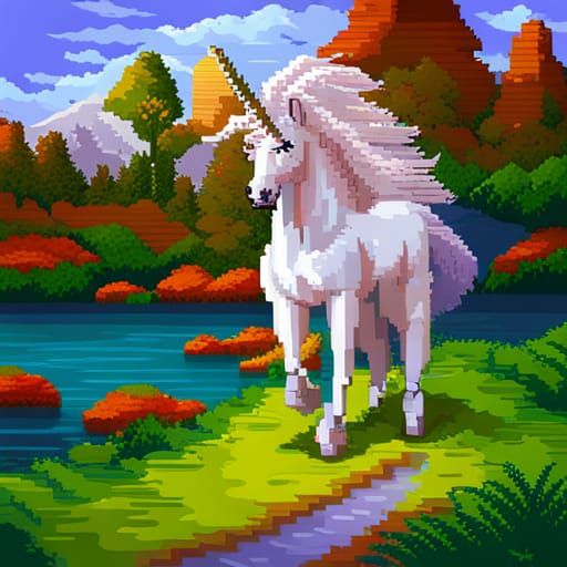 Rainbow Unicorn in 8-bit Pixel Art