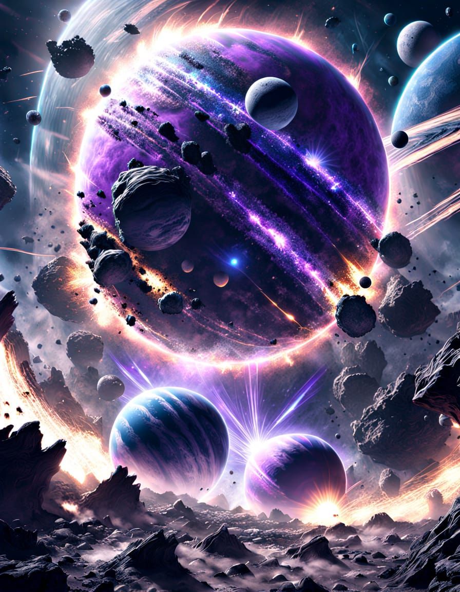 Cosmic Cataclysm: Two Planets Shattered in Sci-Fi Art