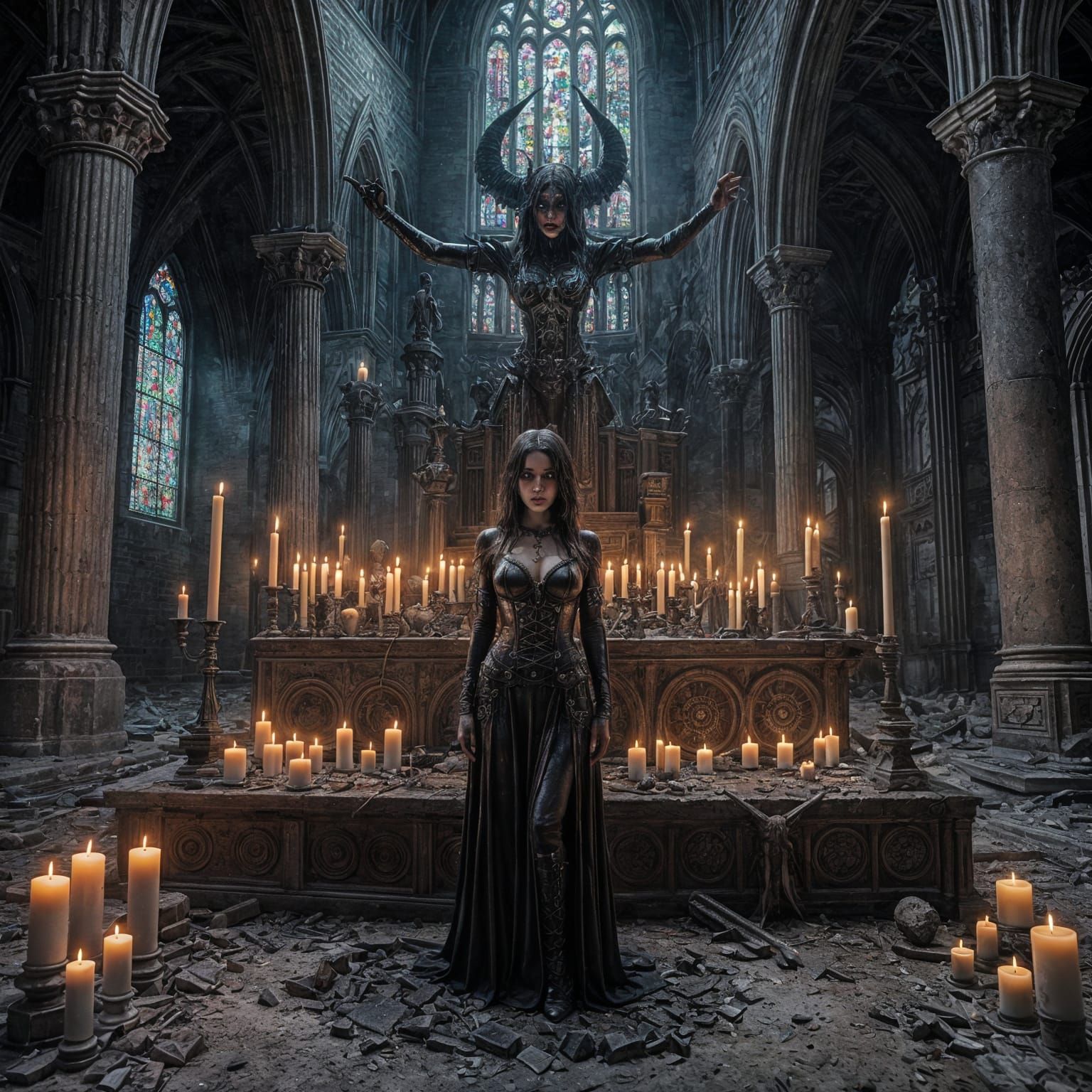 Gothic Hell Demon Sacrifice in Abandoned Church
