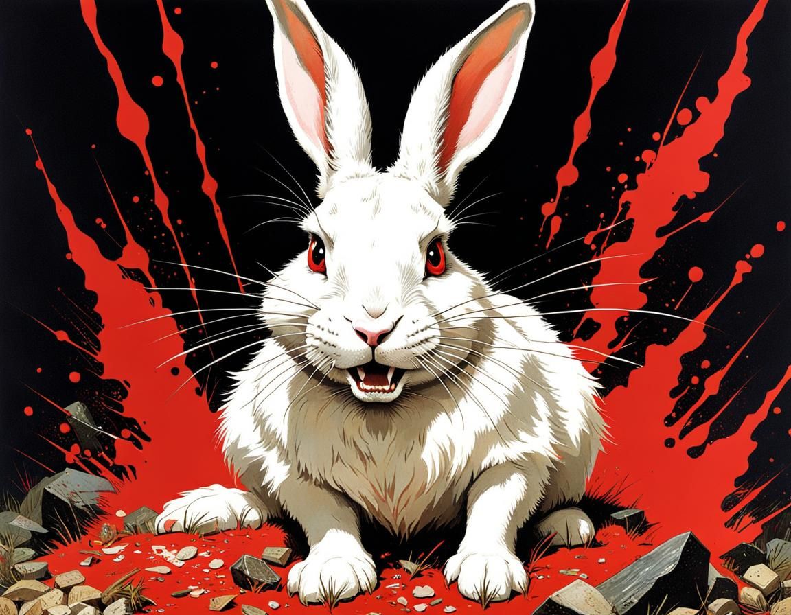 Fierce Killer Rabbit in Coalfield, Detailed Painting
