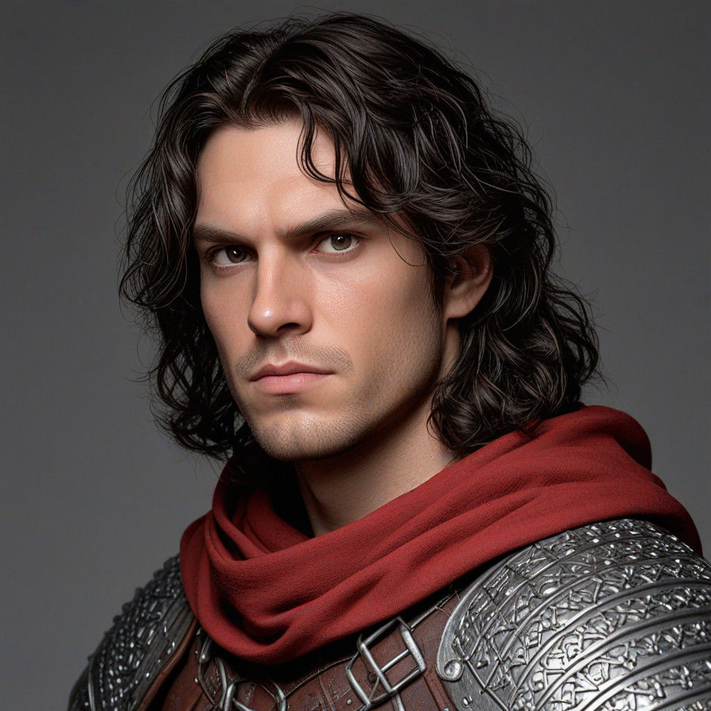 Medieval Warrior with Chain Mail in Red Cloak