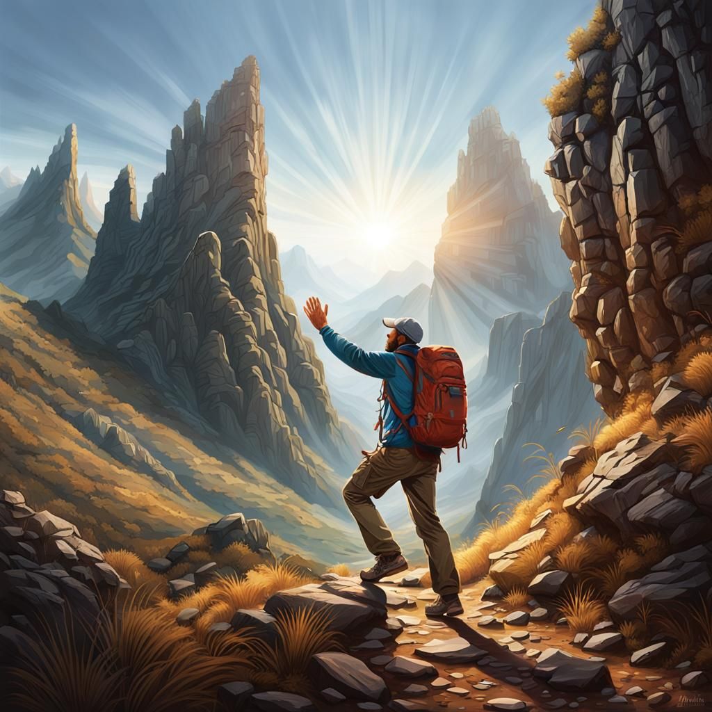 Epic Hiker's Journey Through Rugged Mountain Landscape