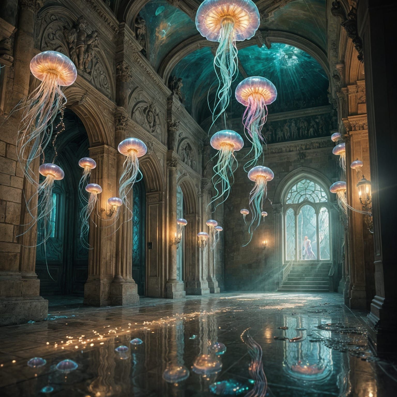 Bioluminescent Jellyfish Light Up Castle Hallway