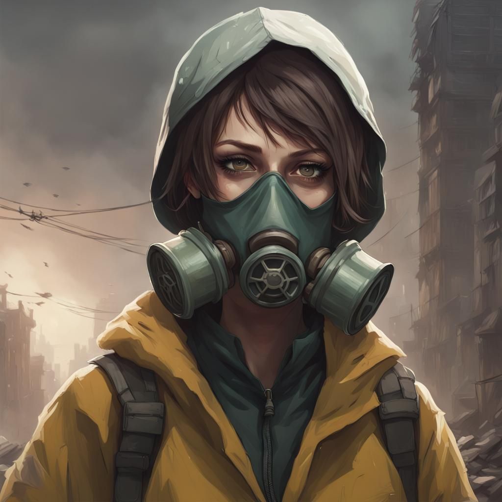Girl in Gas Mask: Pollution's Impact, Hyperdetailed Art