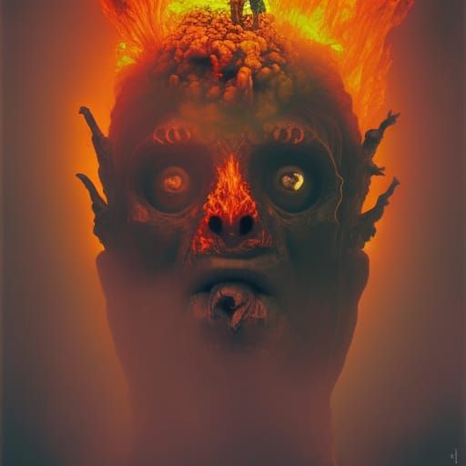 Surreal Skull Volcano Eruption in Dreamlike Style