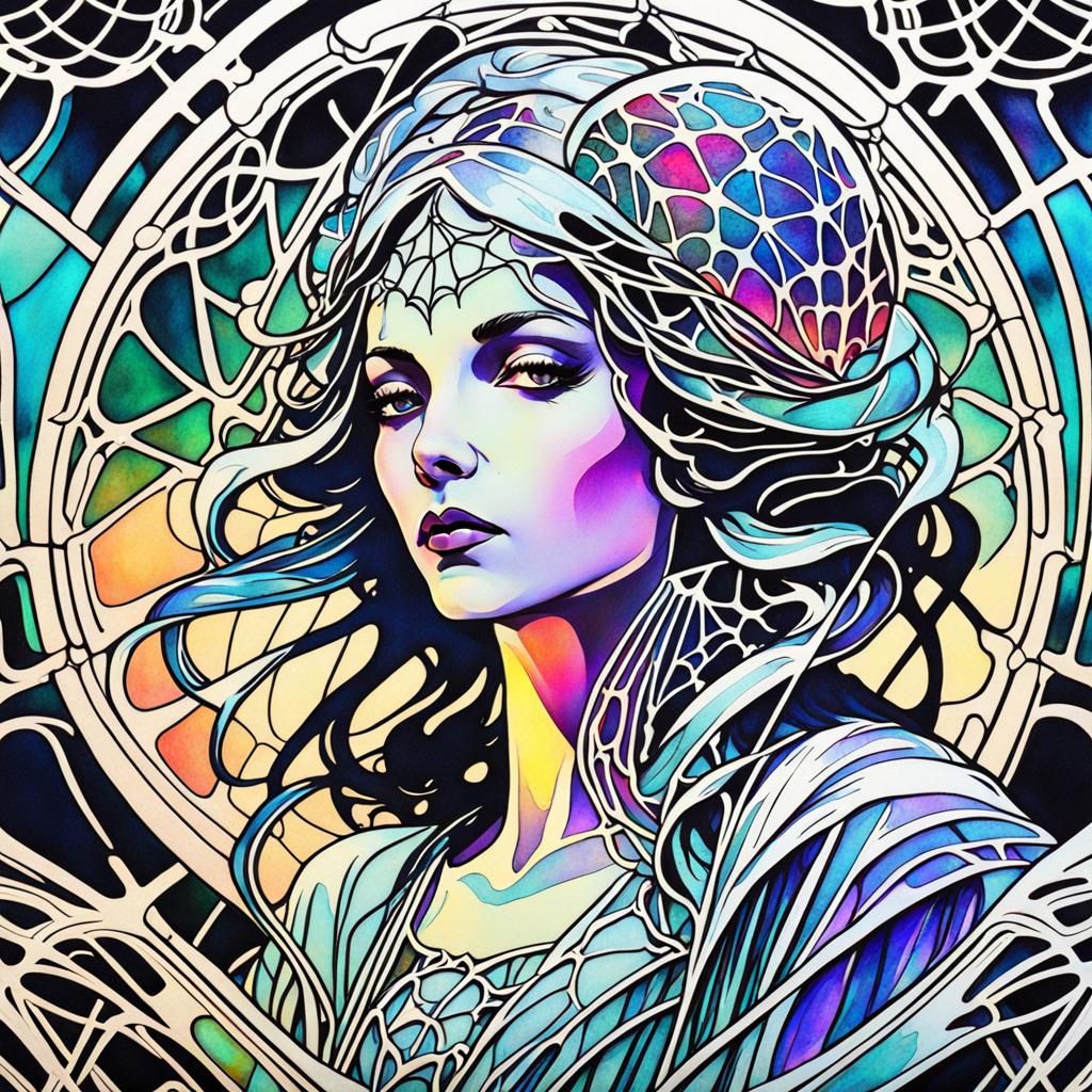 Art Nouveau Spiderwebs with Psychedelic Colors