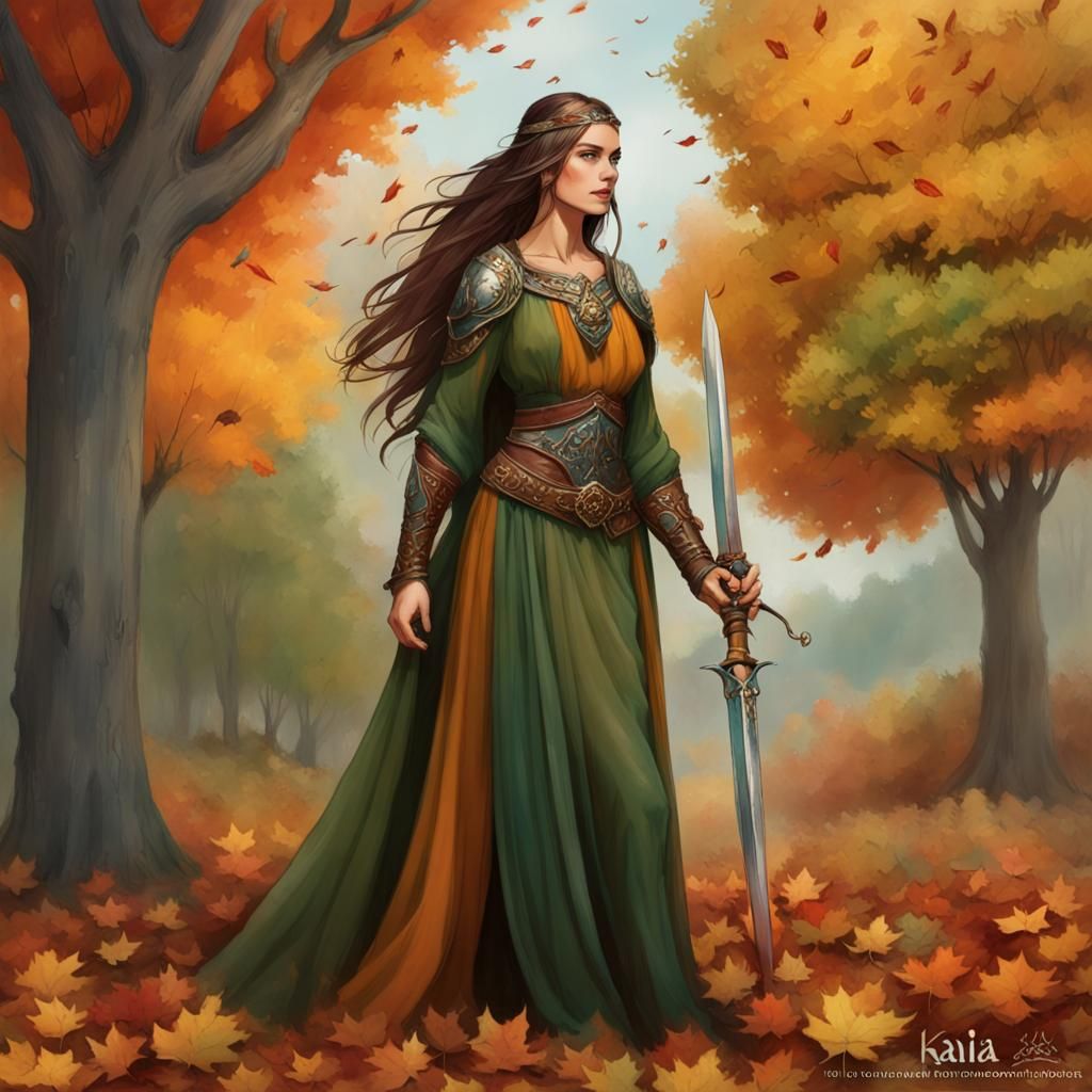 Majestic Autumn Elf Warrior in Ethereal Fantasy Style