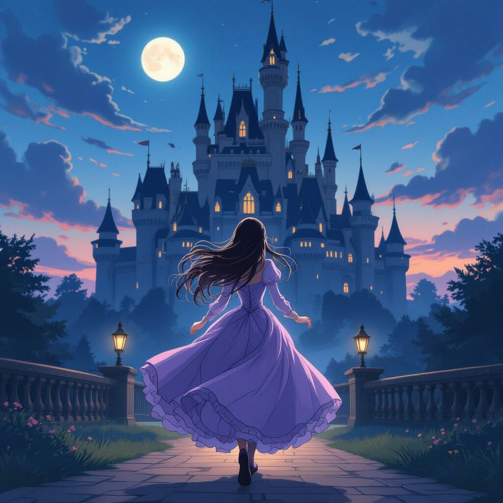 Anime Girl Flees Mysterious Castle in Victorian Gown