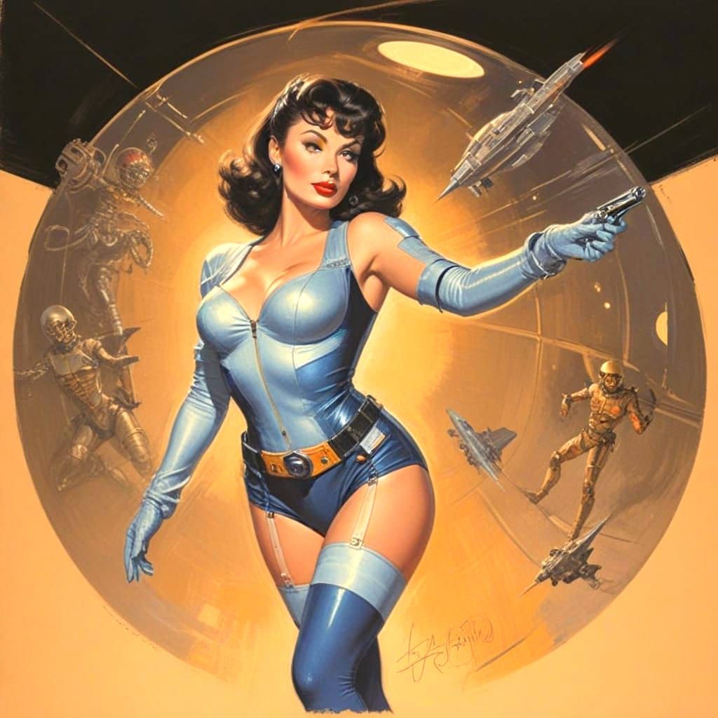 Timeless Retro Sci-Fi Pin-Up in Vibrant Colors