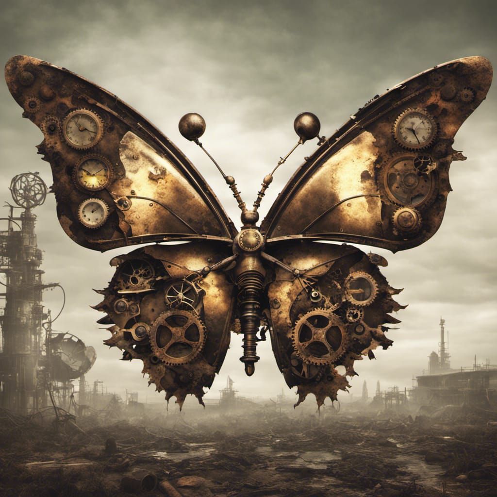 Steampunk Butterfly in Post-Apocalyptic Dystopian Style