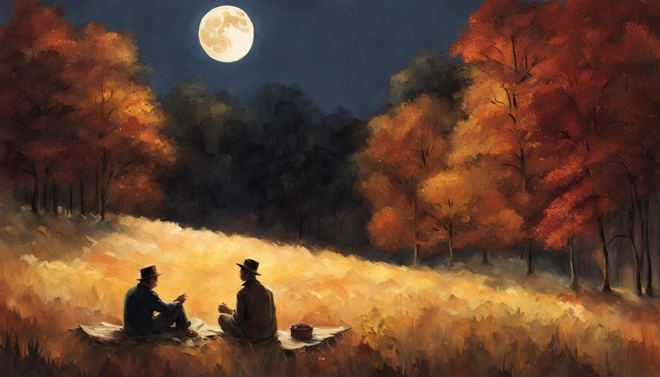 Couple in Forest Clearing Under Moonlight