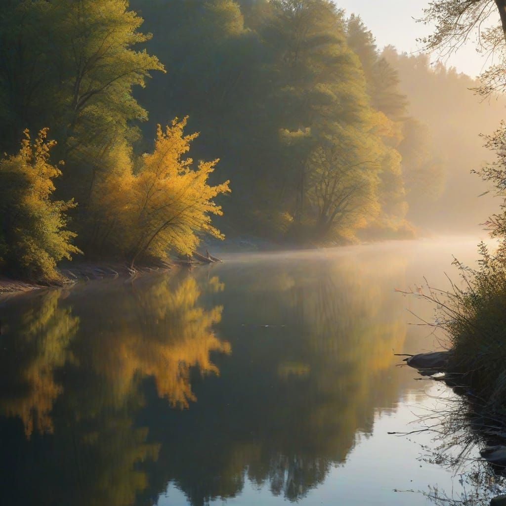 Golden Hour Riverbank Serenity