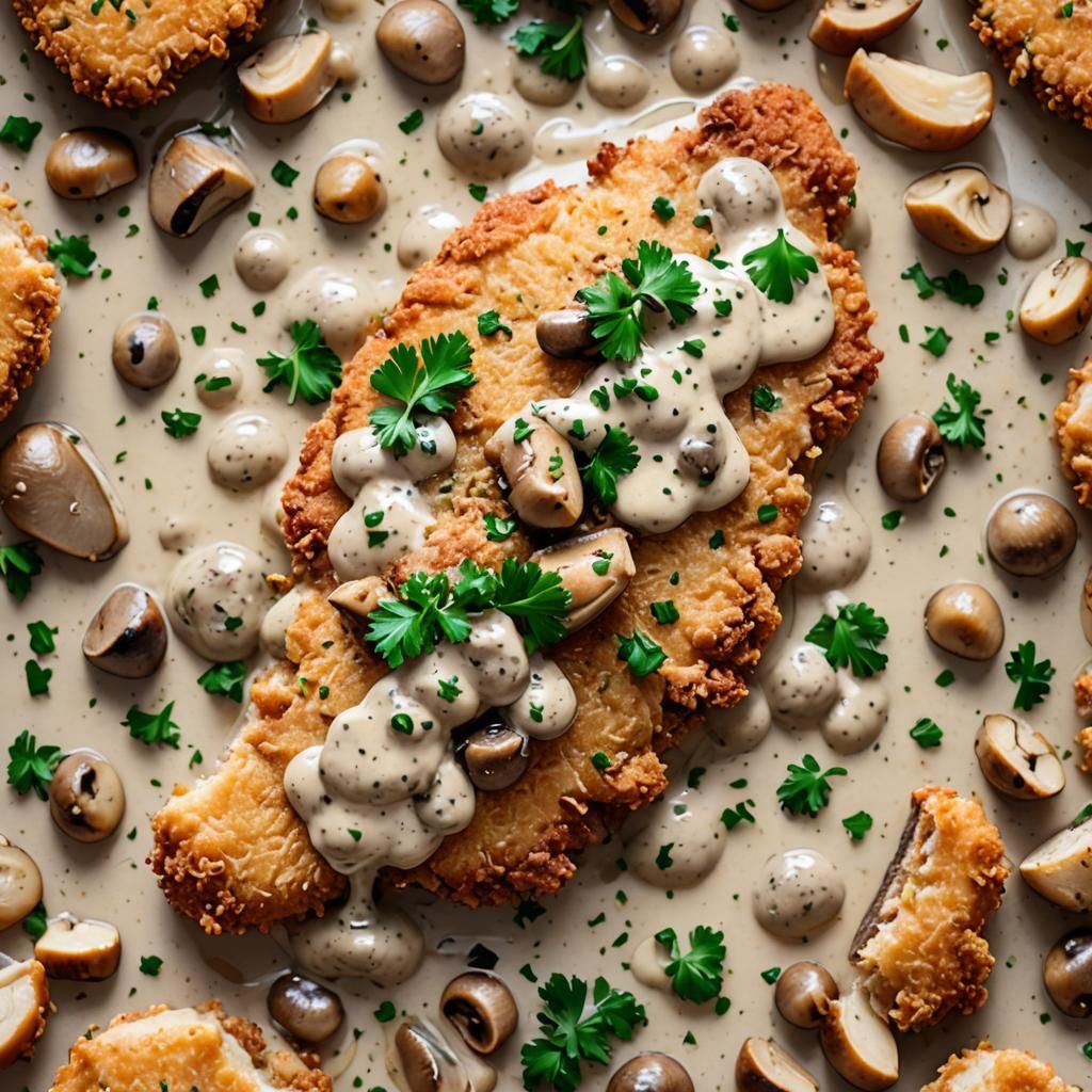 Crispy Chicken Schnitzel with Creamy Mushroom Sauce