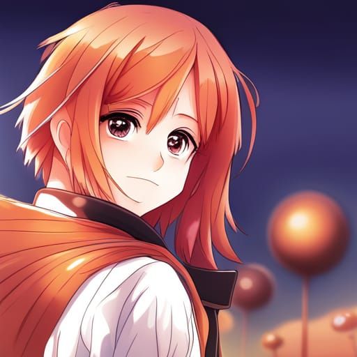Anime Girl with Orange Hair in Manga Style