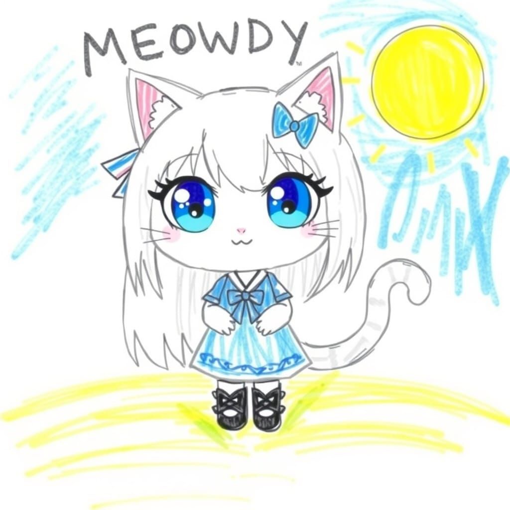 Crayon Drawing of an Anime Catgirl
