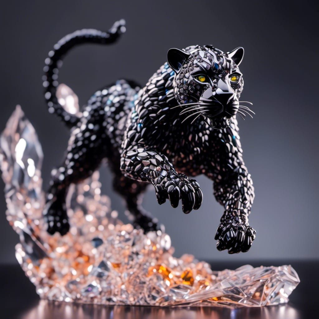 Crystal Black Panther Statuette in Spotlight