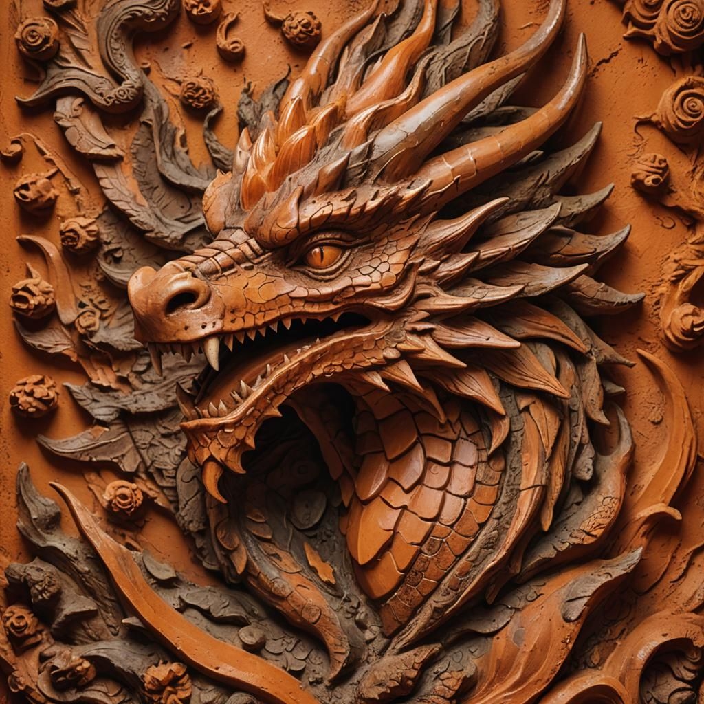 Earth-Toned Terracotta Dragon Sculpture by Studio Lighting