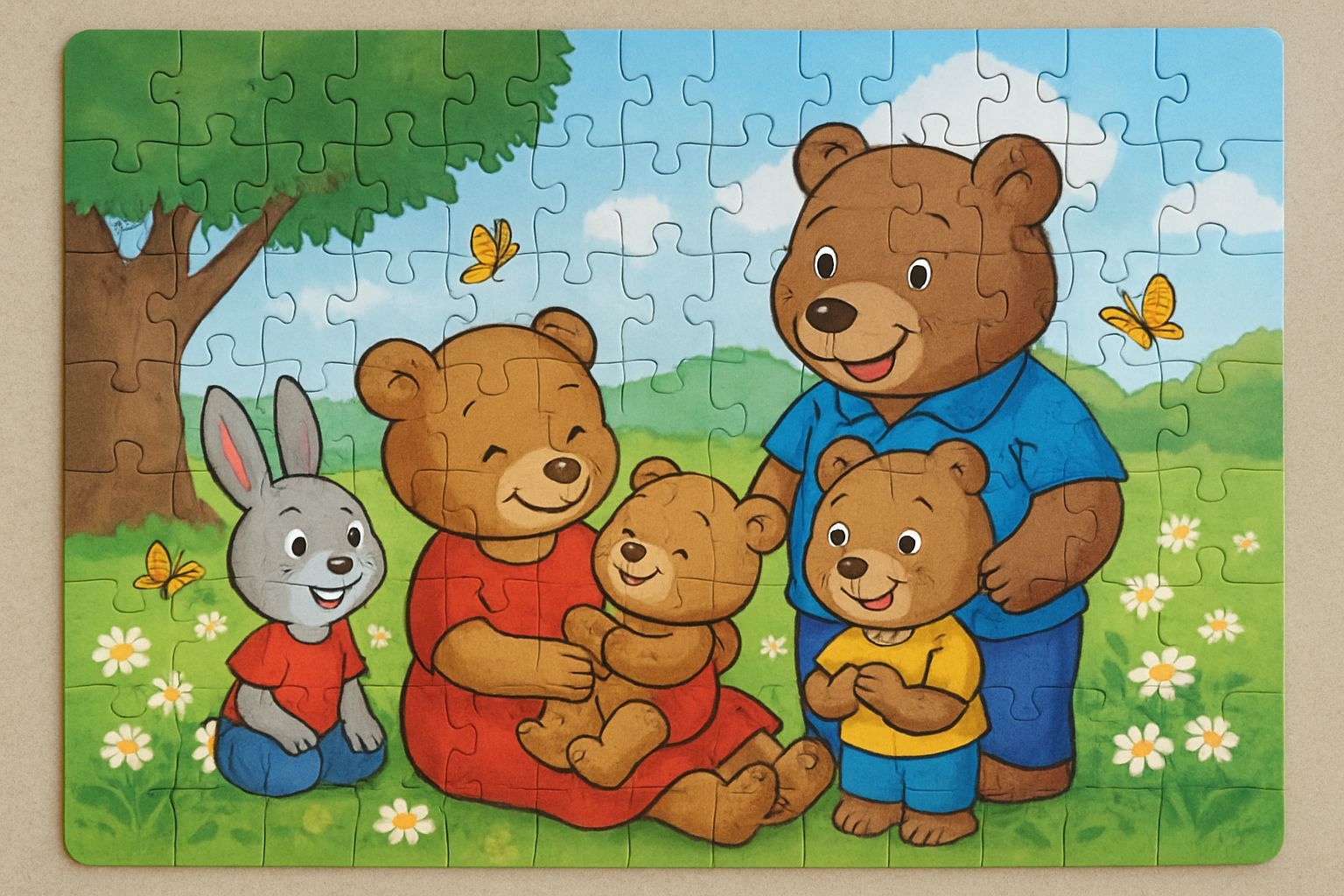 Solved Jigsaw Puzzle with Animal Family Image