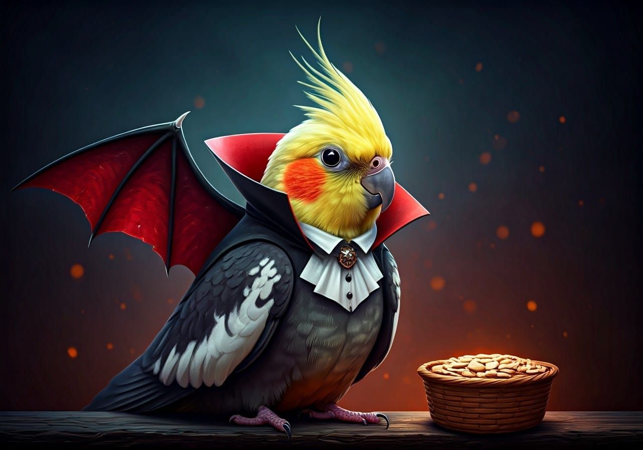 Cockatiel Vampire in Fantasy Concept Art Style