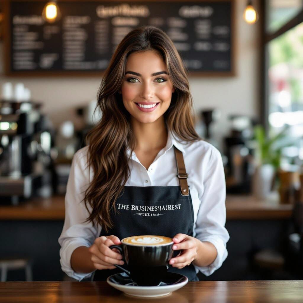 Brunette Barista Crafts Cappuccino at The Businessman's Rest