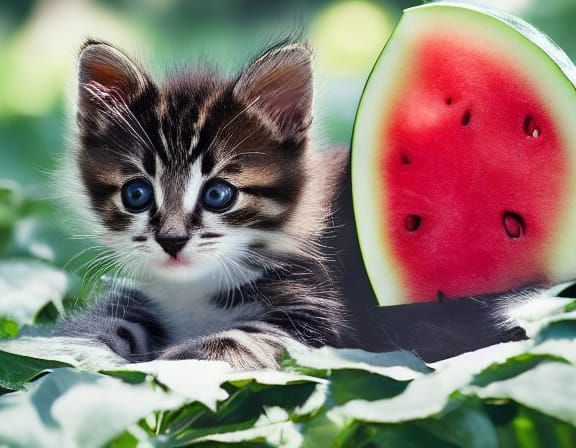 Whimsical Watermelon Kitten Hybrid