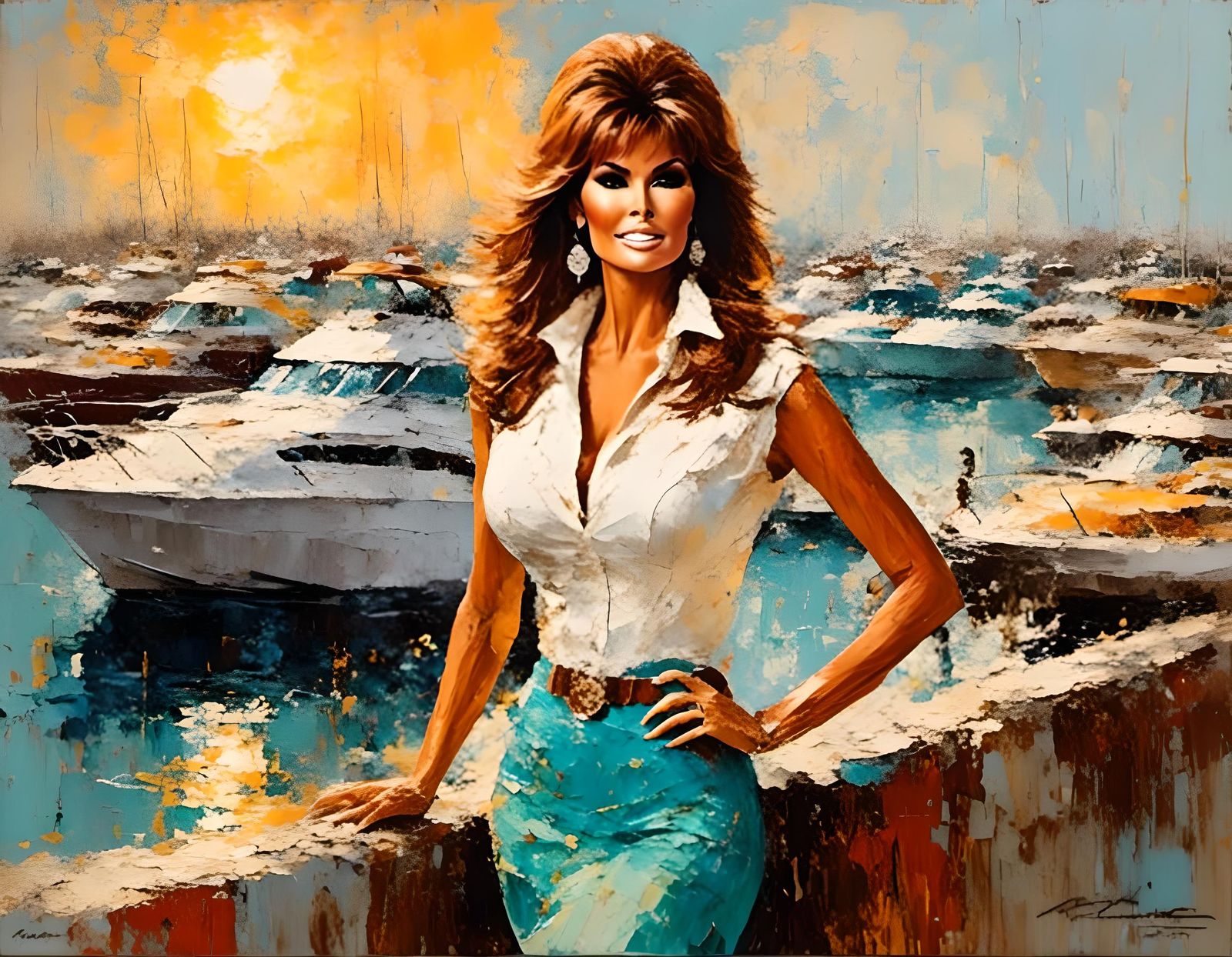 Raquel Welch at Sunset: An Impressionist Impasto Painting
