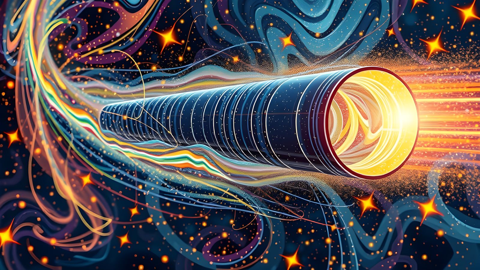 Sleek Rainbow Cylinder with Vortex Exhaust in Impasto Oil St...