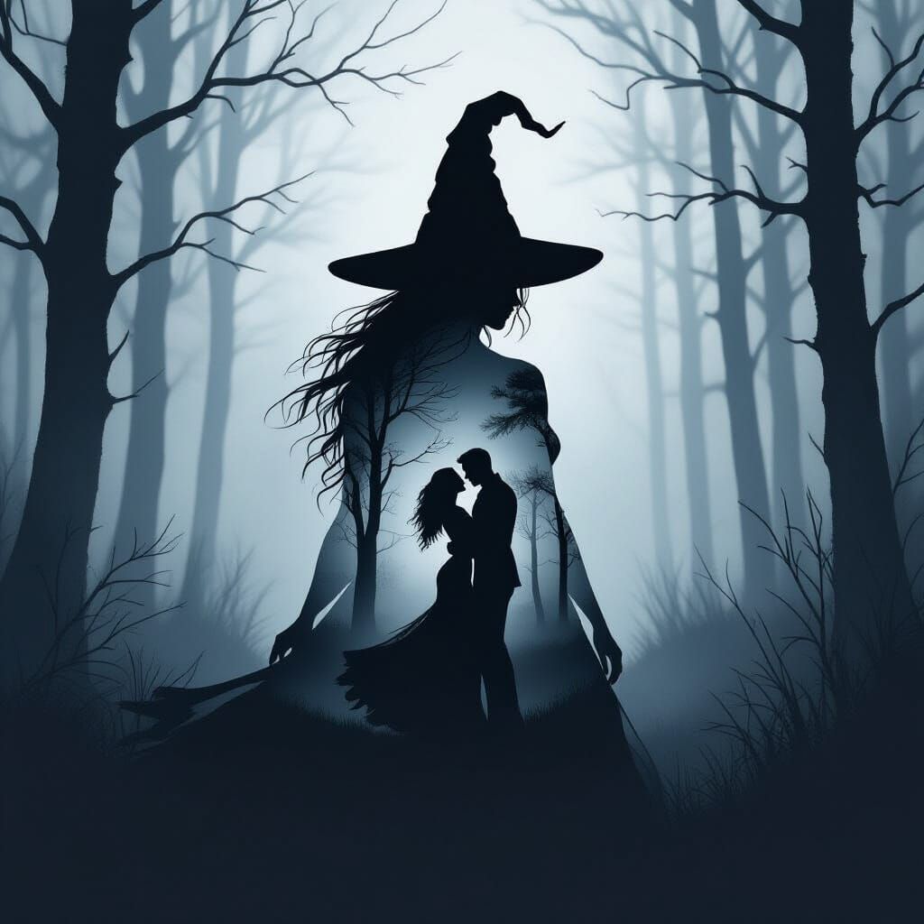 Monochrome Witch Silhouette Reveals Dancing Couple