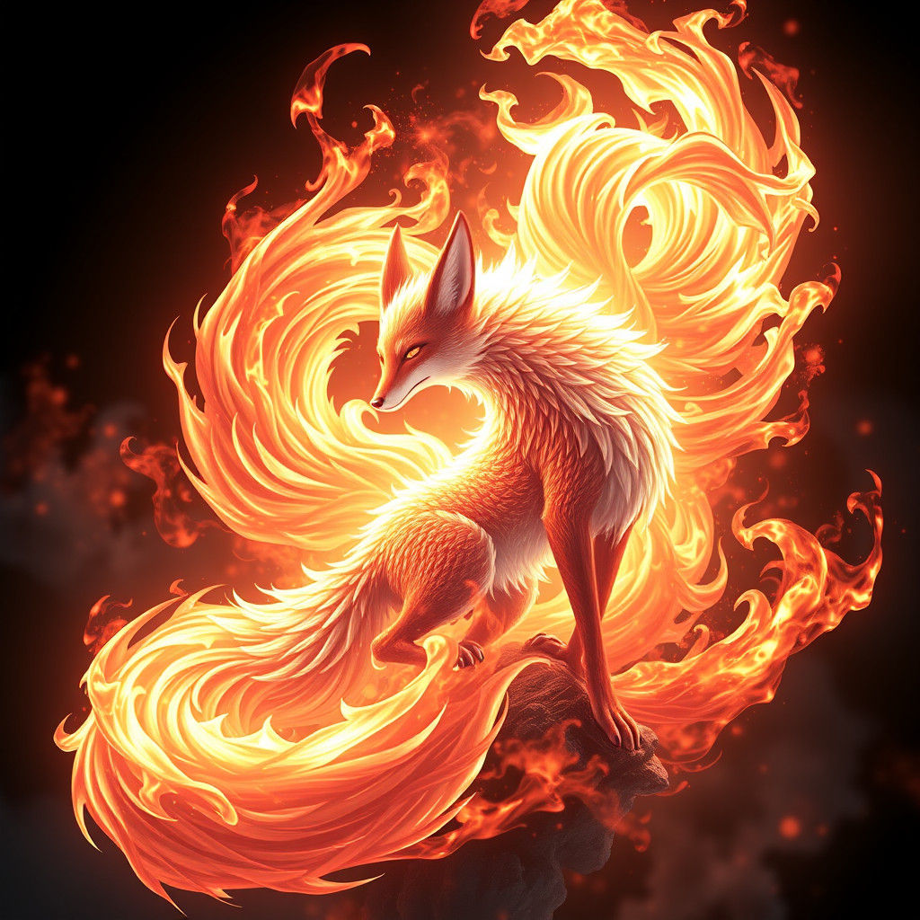 Fiery Nine-Tailed Fox in Anime 3D Style